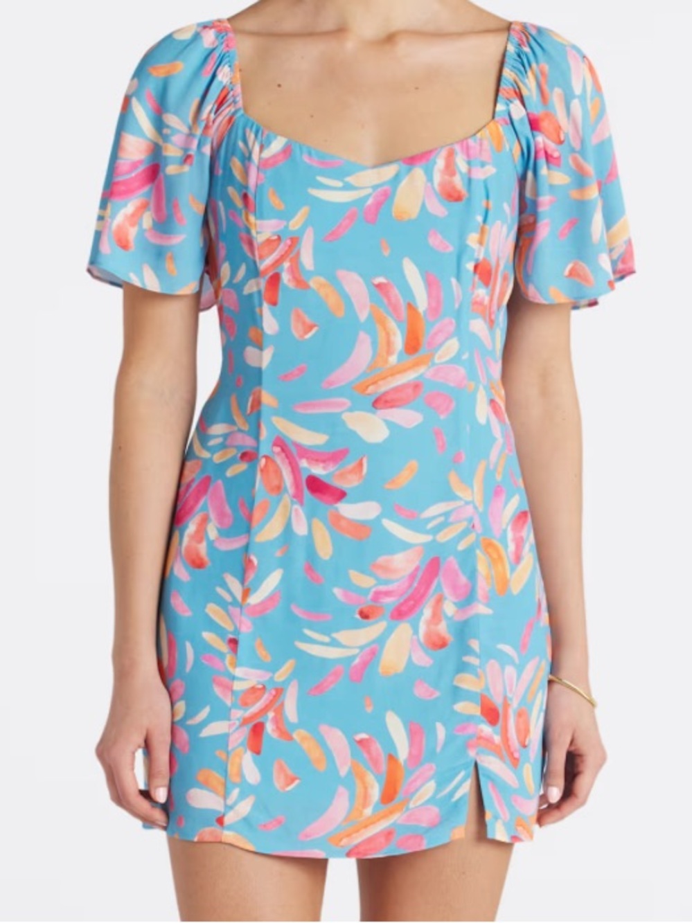 Lost + Wander Blue Floral Square-Neck Mini Dress